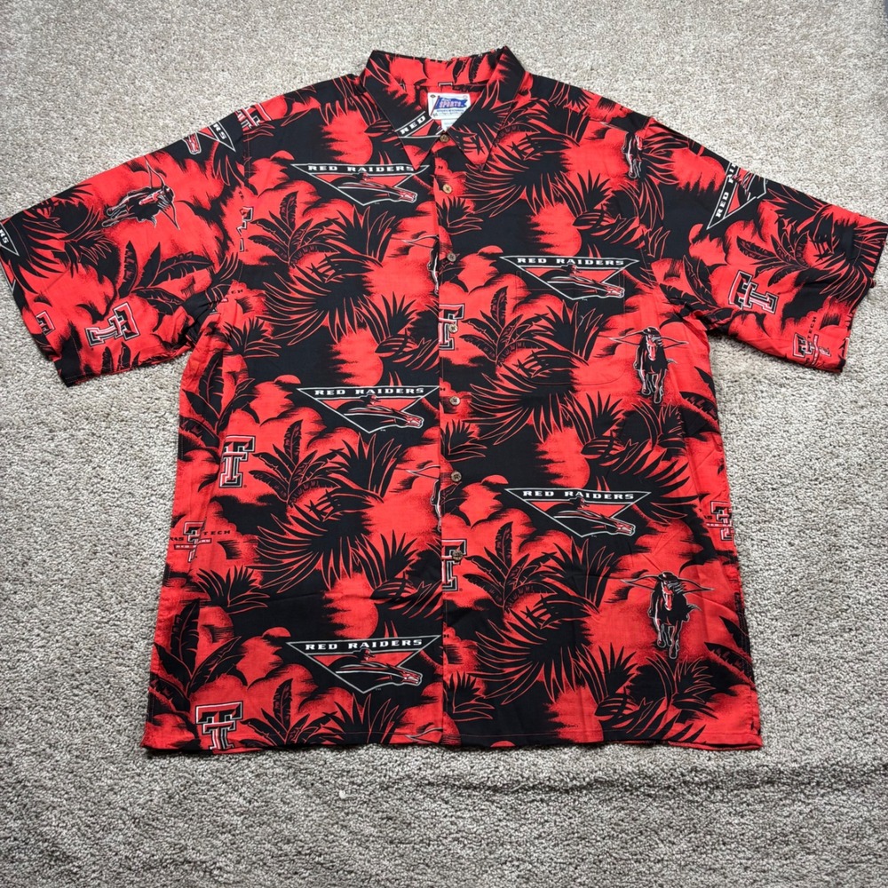 Reyn Spooner Texas Tech Red Raiders Hawaiian Shirt XXL Rayon Red Black Mens NCAA